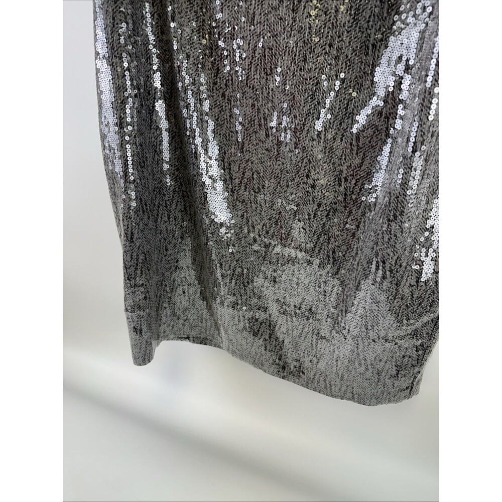 Lauren Ralph Lauren Evening Dress Gray Silver Sequins Shift Short Sleeves New 16 - Picture 3 of 15